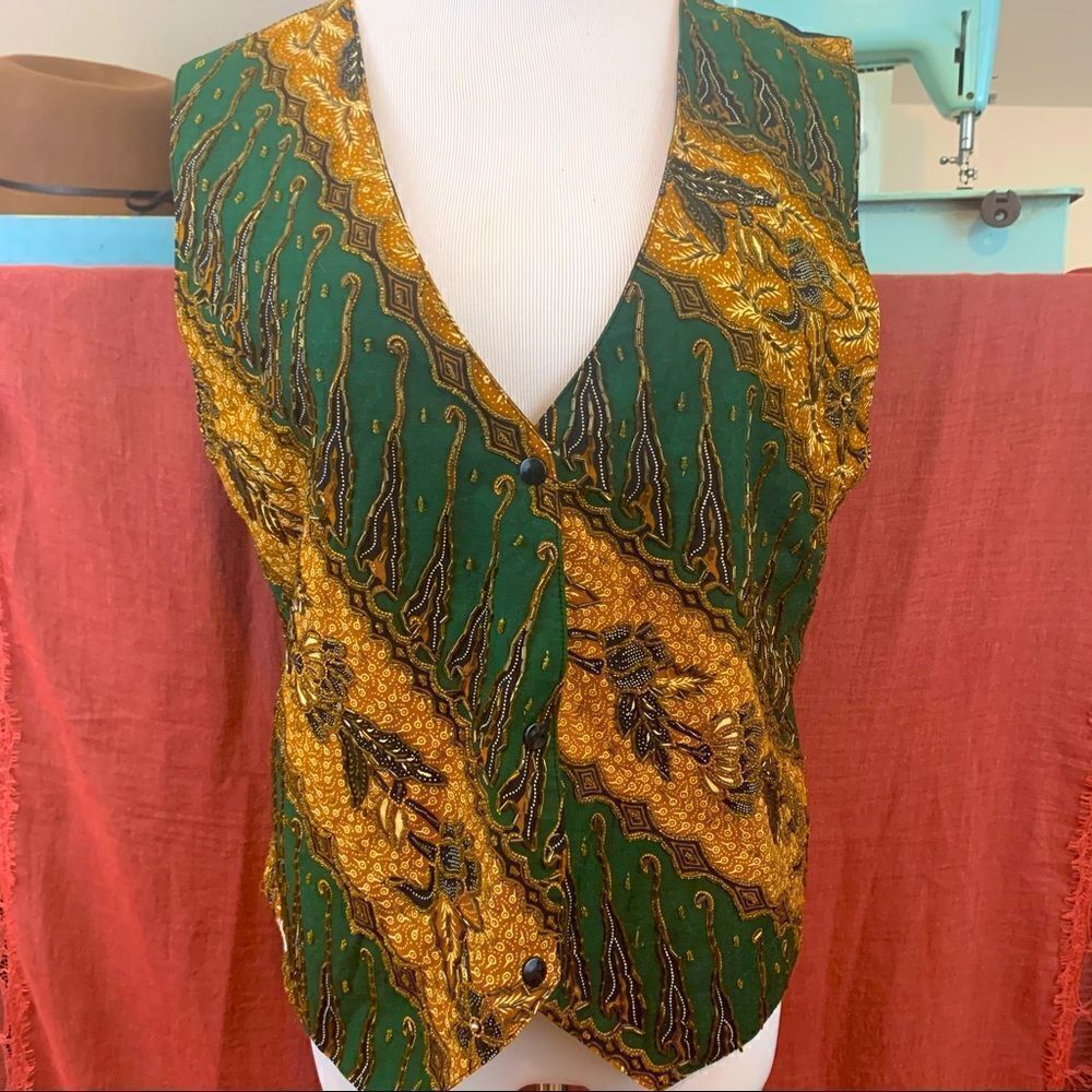 Vintage Bali collections beaded boho floral vest